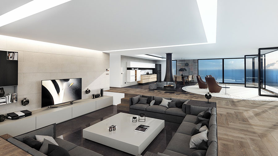 Interni di lusso 5 progetti di arredo moderno in bianco e for Arredamento case di lusso interior design