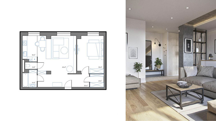 Come arredare una casa di 70 mq: ecco 3 progetti sorprendenti ... Appartamento 70 mq planimetria