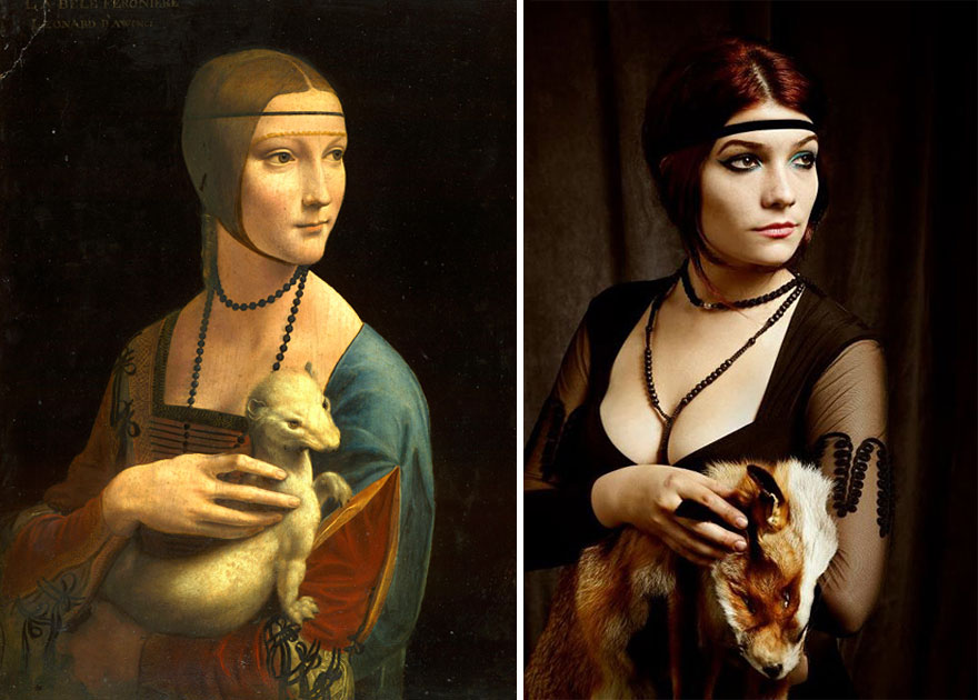 Remake del dipinto "La Dama con l'Ermellino" di Leonardo da Vinci
