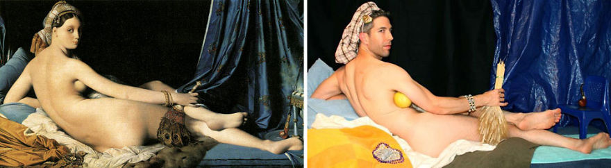 Divertente remake del dipinto La Grande Odalisca di Jean Auguste Dominique Ingres