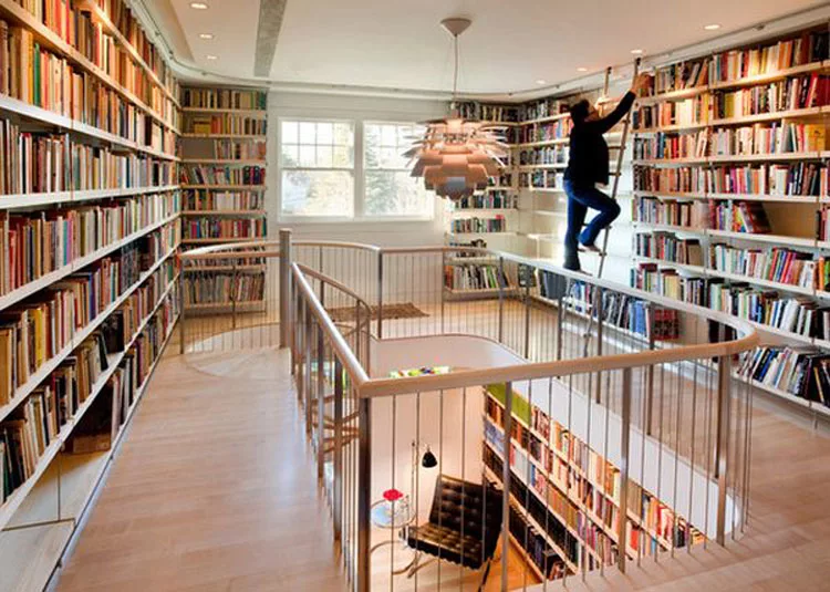 Libreria a soffitto con scala n.02