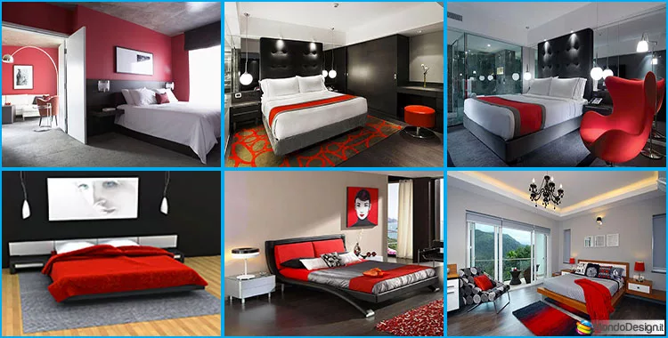 Colori rosso e grigio per la camera da letto