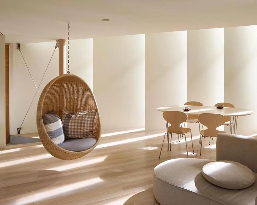 Kideo Poltrona Sospesa In Rattan | Struttura Metallica Con Cuscino | Per Interni/Esterni | Portata 120 Kg