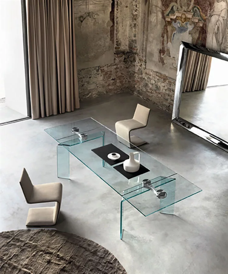 Modello di tavolo in vetro allungabile dal design moderno n.03