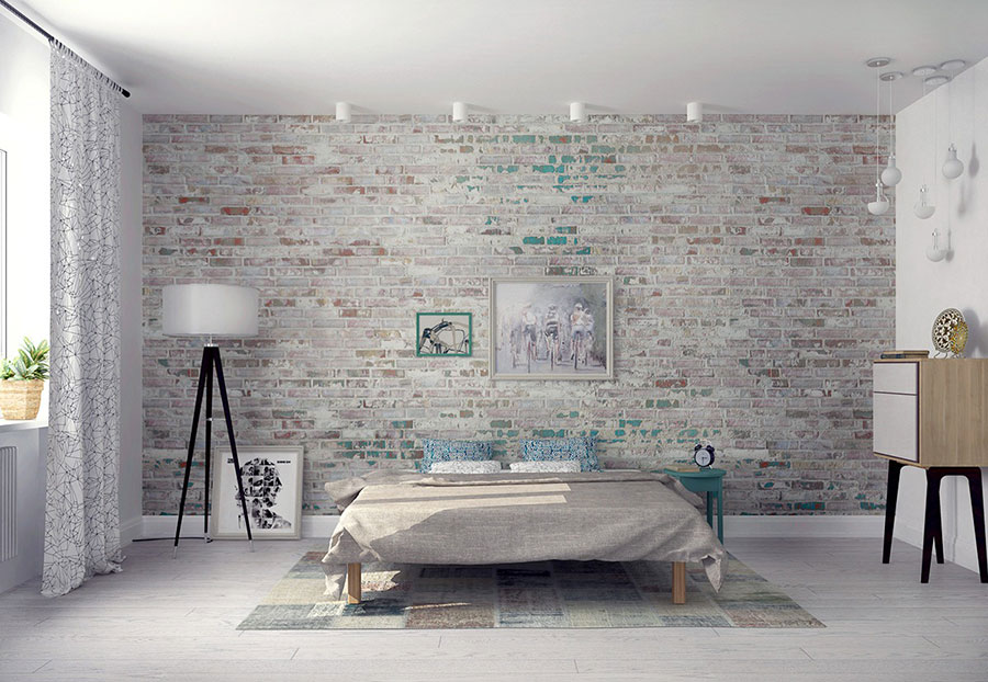 Idee per decorare la camera da letto con rivestimenti in mattoni n.03