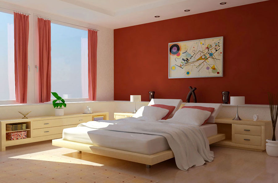 Camera da letto con pareti rosse n.4