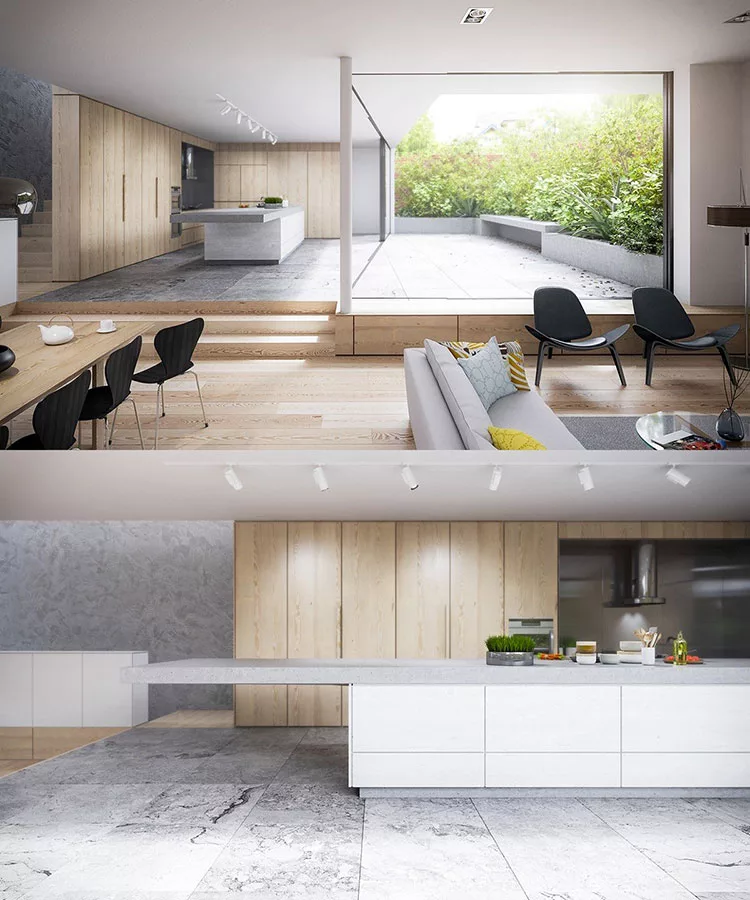 Modello di cucina bianca e legno moderna n.02