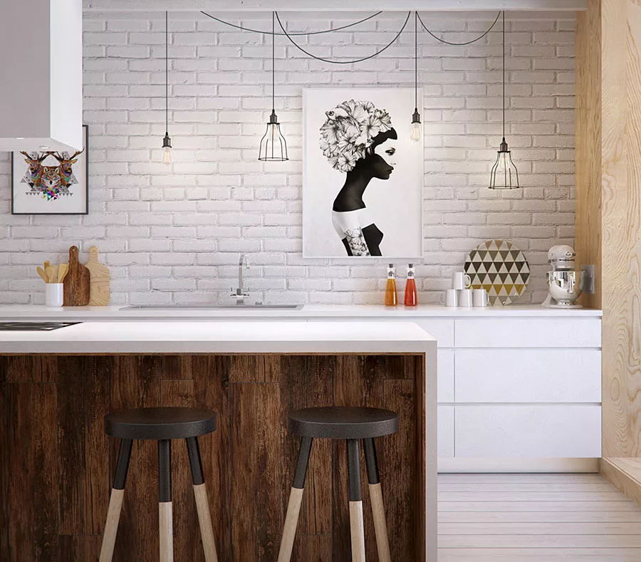 Modello di cucina bianca e legno moderna n.03
