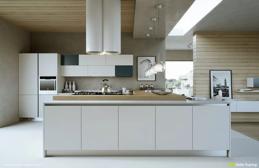 Modello di cucina bianca e legno moderna n.07