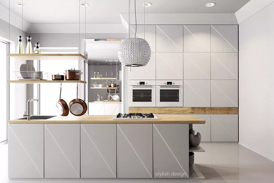 Modello di cucina bianca e legno moderna n.08