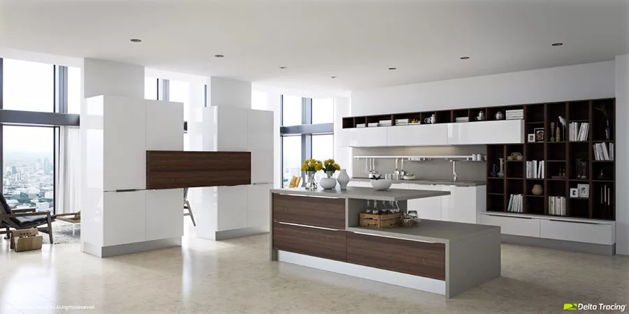 Modello di cucina bianca e legno moderna n.13