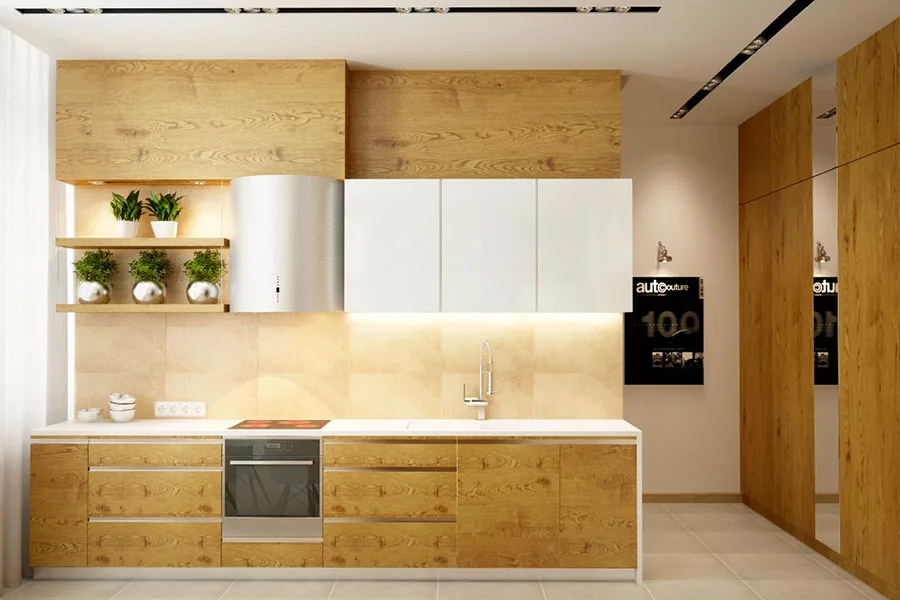 Modello di cucina bianca e legno moderna n.17