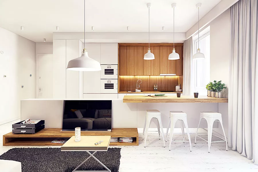 Modello di cucina bianca e legno moderna n.19