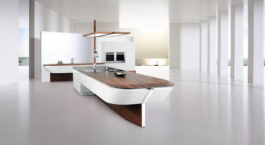 Modello di cucina bianca e legno moderna n.23