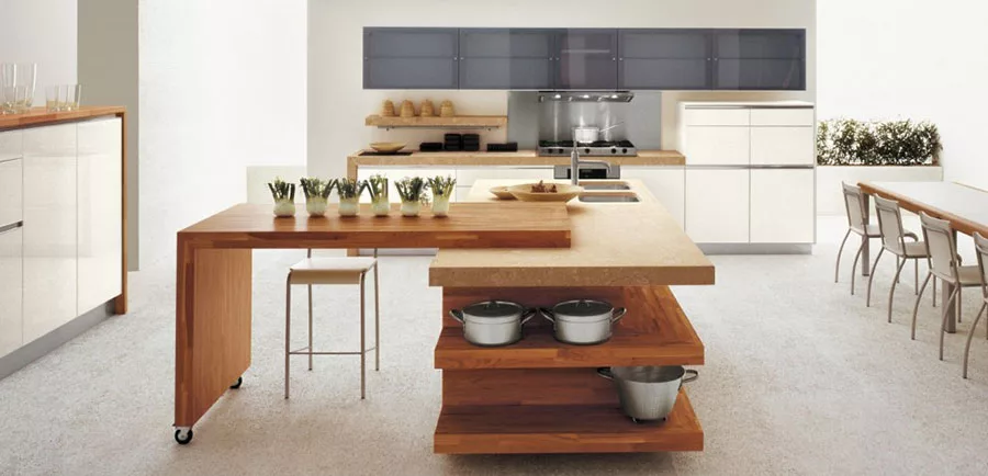 Modello di cucina bianca e legno moderna n.27