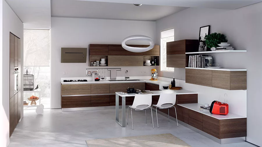 Modello di cucina bianca e legno moderna n.28