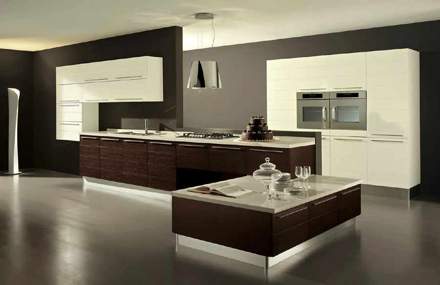 Modello di cucina bianca e legno moderna n.29