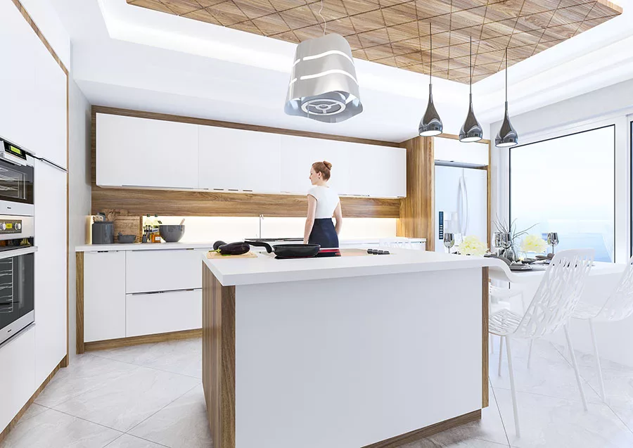 Modello di cucina bianca e legno moderna n.32