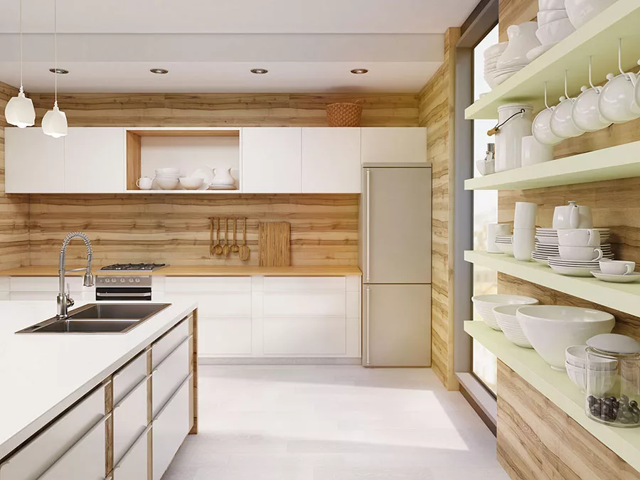 Modello di cucina bianca e legno moderna n.37