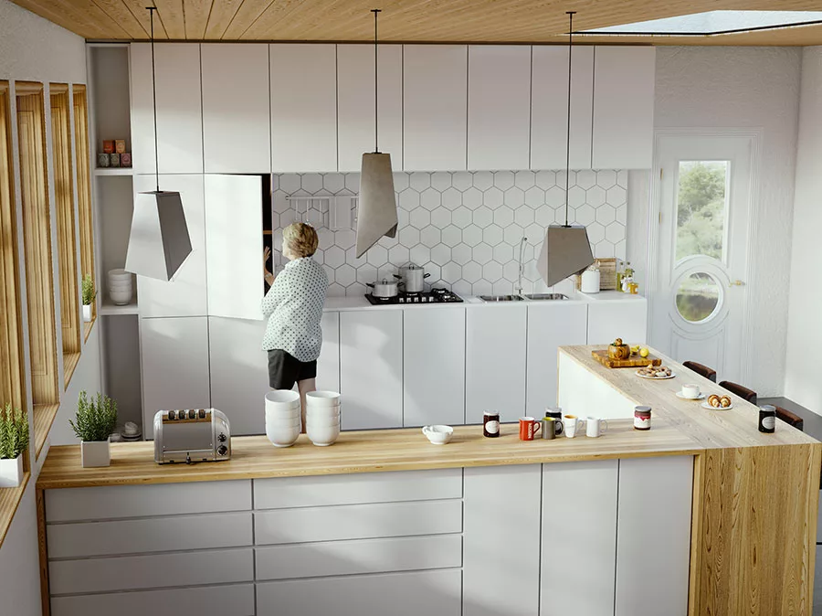 Modello di cucina bianca e legno moderna n.42