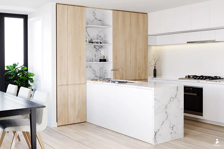 Modello di cucina bianca e legno moderna n.45