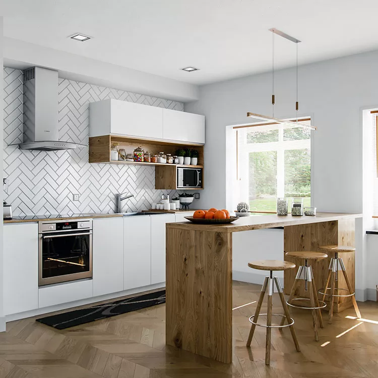 Modello di cucina bianca e legno moderna n.49