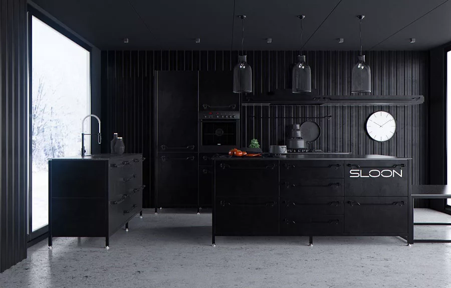 Modello di cucina nera di design n.16