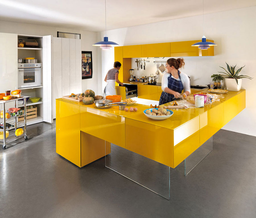 Cucina gialla dal design moderno n.19