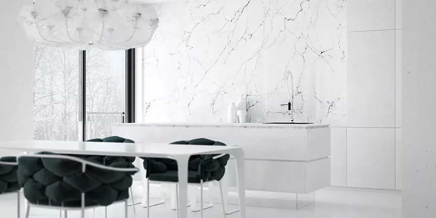 Modello di cucina con top, piani e rivestimenti in marmo n.04