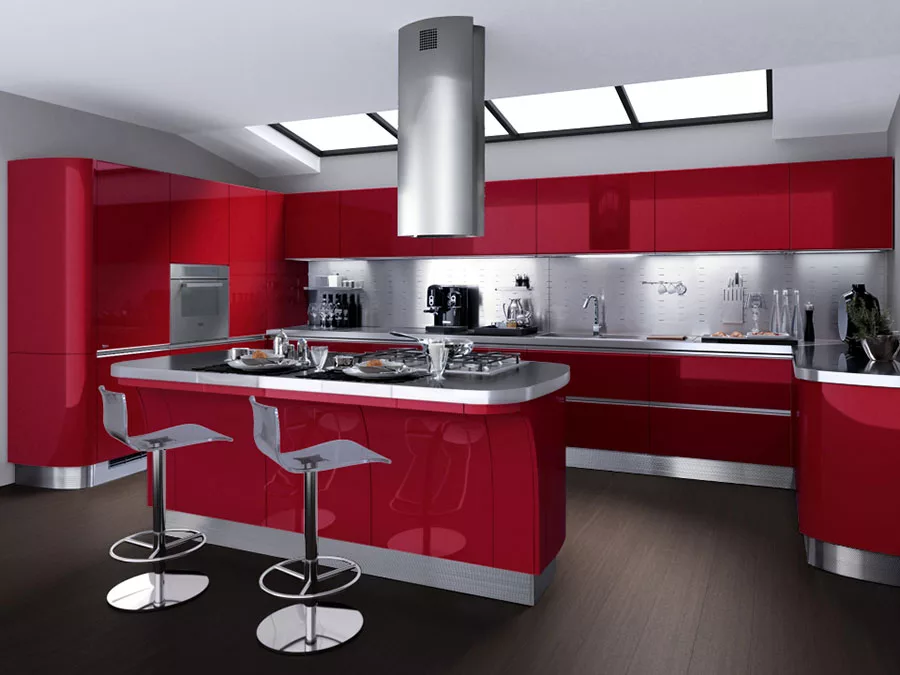 Modello di cucina rossa dal design moderno n.02