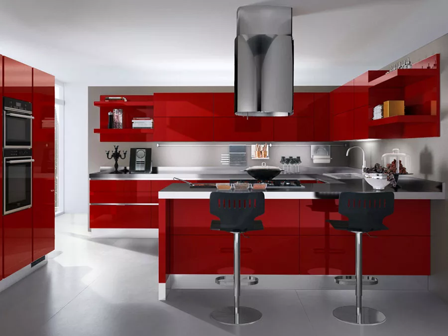 Modello di cucina rossa dal design moderno n.10
