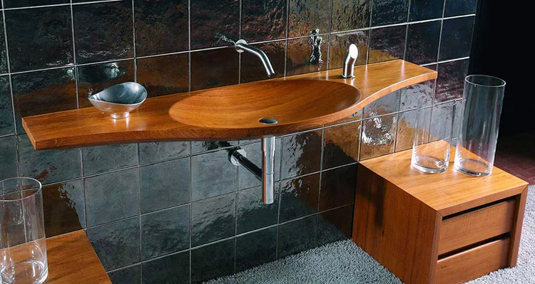 Modello di lavabo bagno in legno dal design originale n.09