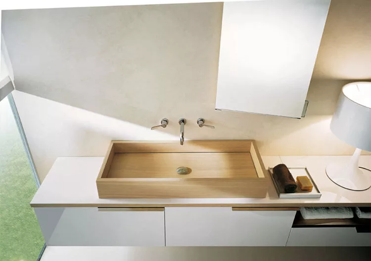 Modello di lavabo bagno in legno dal design originale n.14