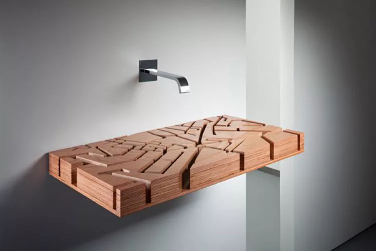 Modello di lavabo bagno in legno dal design originale n.23