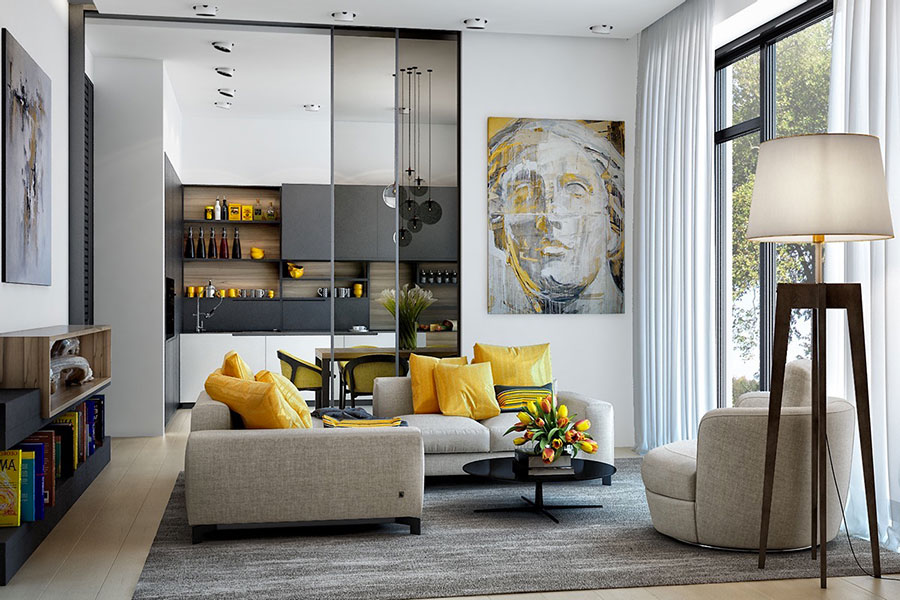 Arredare con il giallo: 25 idee di design per living moderni e ... Arredamento living moderno