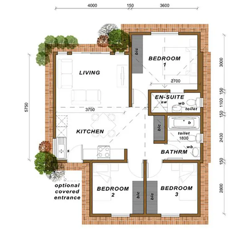 Planimetria casa di 70 mq per 4 persone con 3 camere n.01