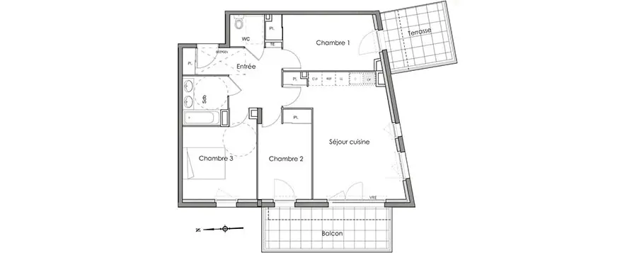 Planimetria casa di 70 mq per 4 persone con 3 camere n.03