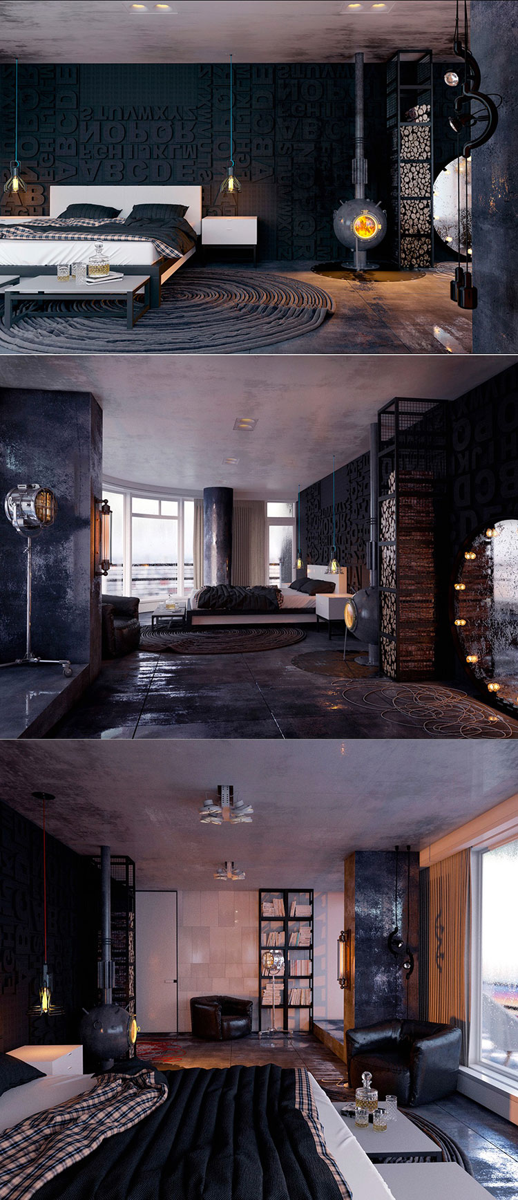 Camera da letto nera in stile dark n.06