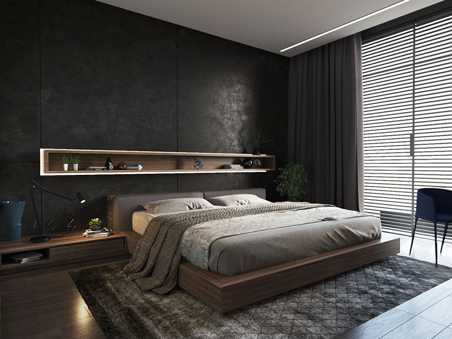Camera da letto con pareti nere n.1