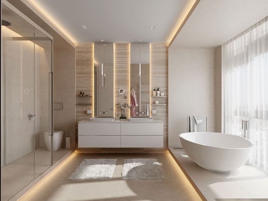 Modello di bagno con doppio lavabo di design n.34
