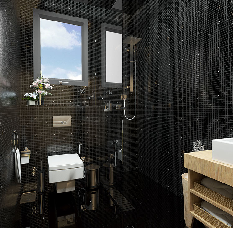 Progetto di bagno nero moderno n.03