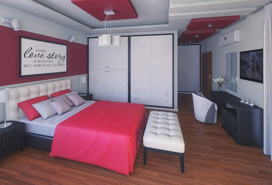 Idee per arredare e decorare una camera da letto con il rosso n.13