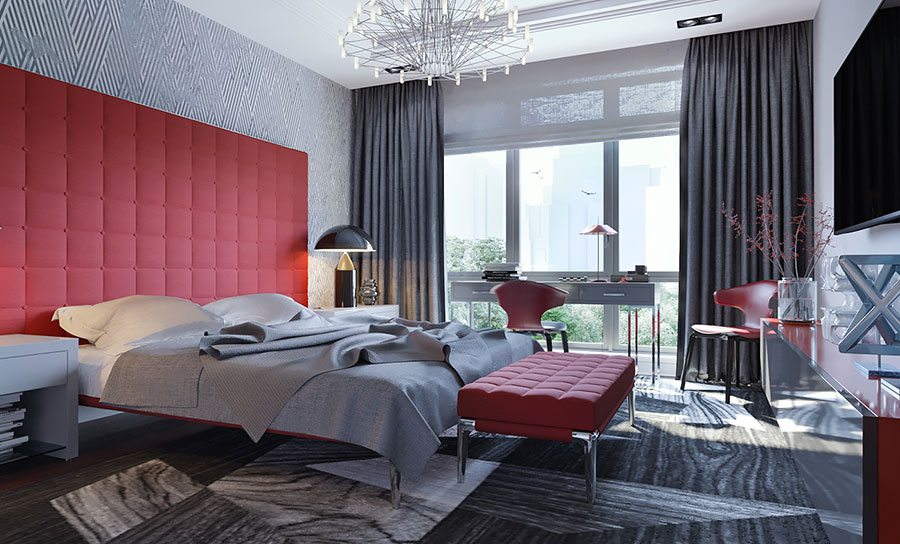 Idee per arredare e decorare una camera da letto con il rosso n.16