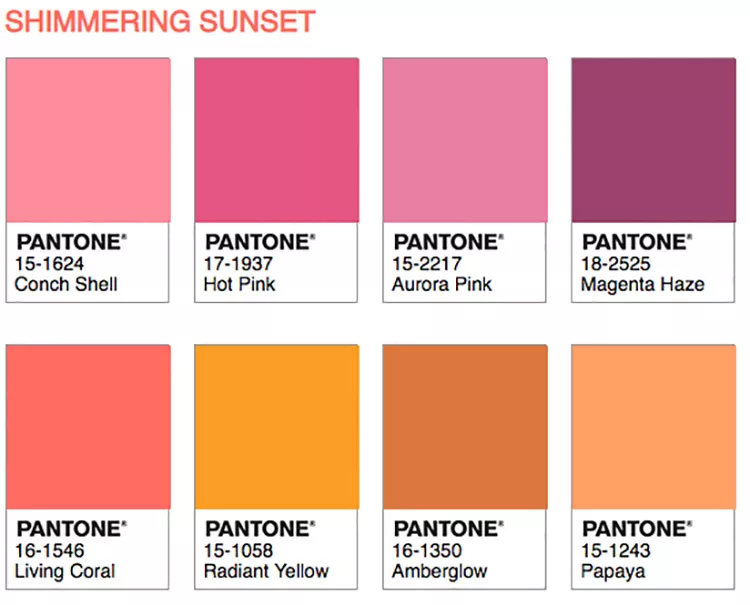 Abbinamenti Pantone 2019 Living Coral Shimmering Sunset