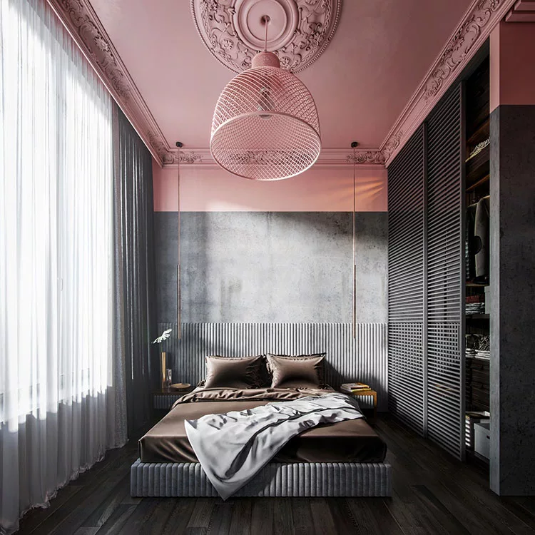 Colori grigio e rosa per la camera da letto