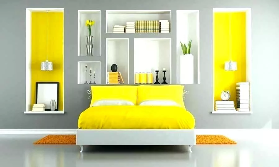 Colori grigio e giallo per la camera da letto 1