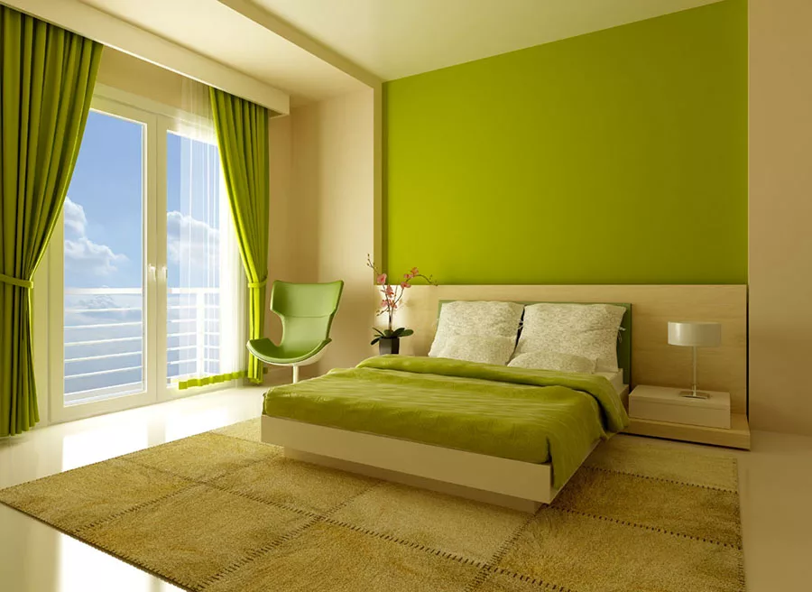 Idee per pareti verde e beige per la camera da letto