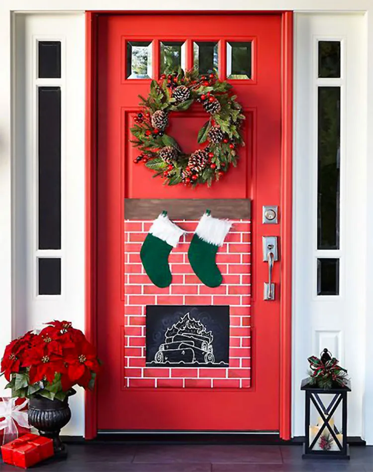 Idee per decorare una porta d'ingresso natalizia n.01