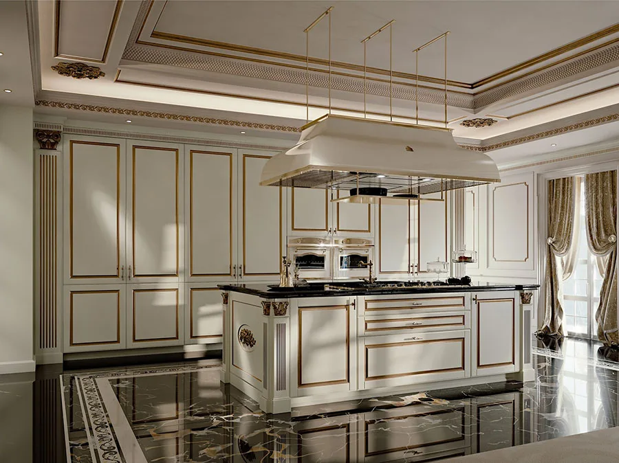 Modello di cucina classica avorio e oro n.02