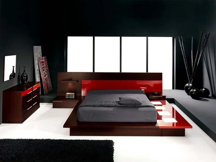 Arredamento camera da letto nero e rosso n.01